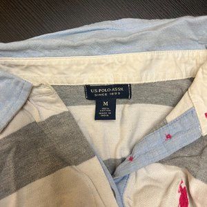 US Polo Assn Polo Shirt Women Striped Gray Short Sleeve